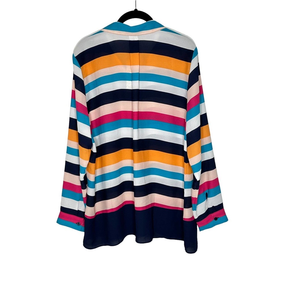 NWT Chicos Womens Striped Miri Colored Blouse 2(12/14) Button‎ Front Semi Sheer - Picture 3 of 11